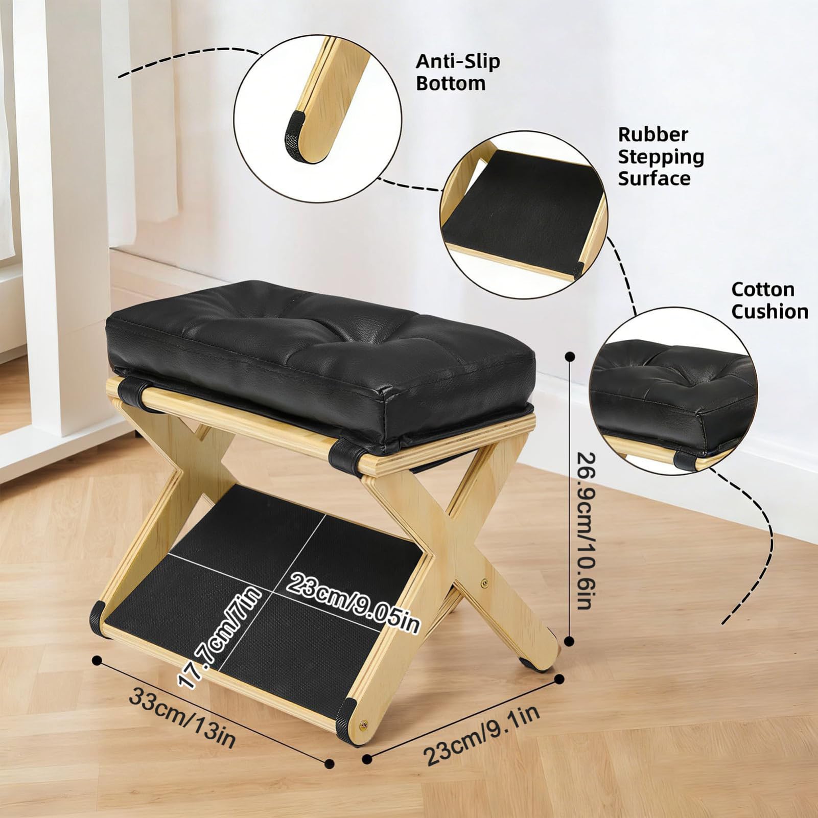 Ergonomic Wooden Footrest - 12,99 Zoll Double-Layer Support | Non-Slip Office Fußstool, Adjustable Under Desk Rest for Home, Schlafsaal, Study, and Comfort