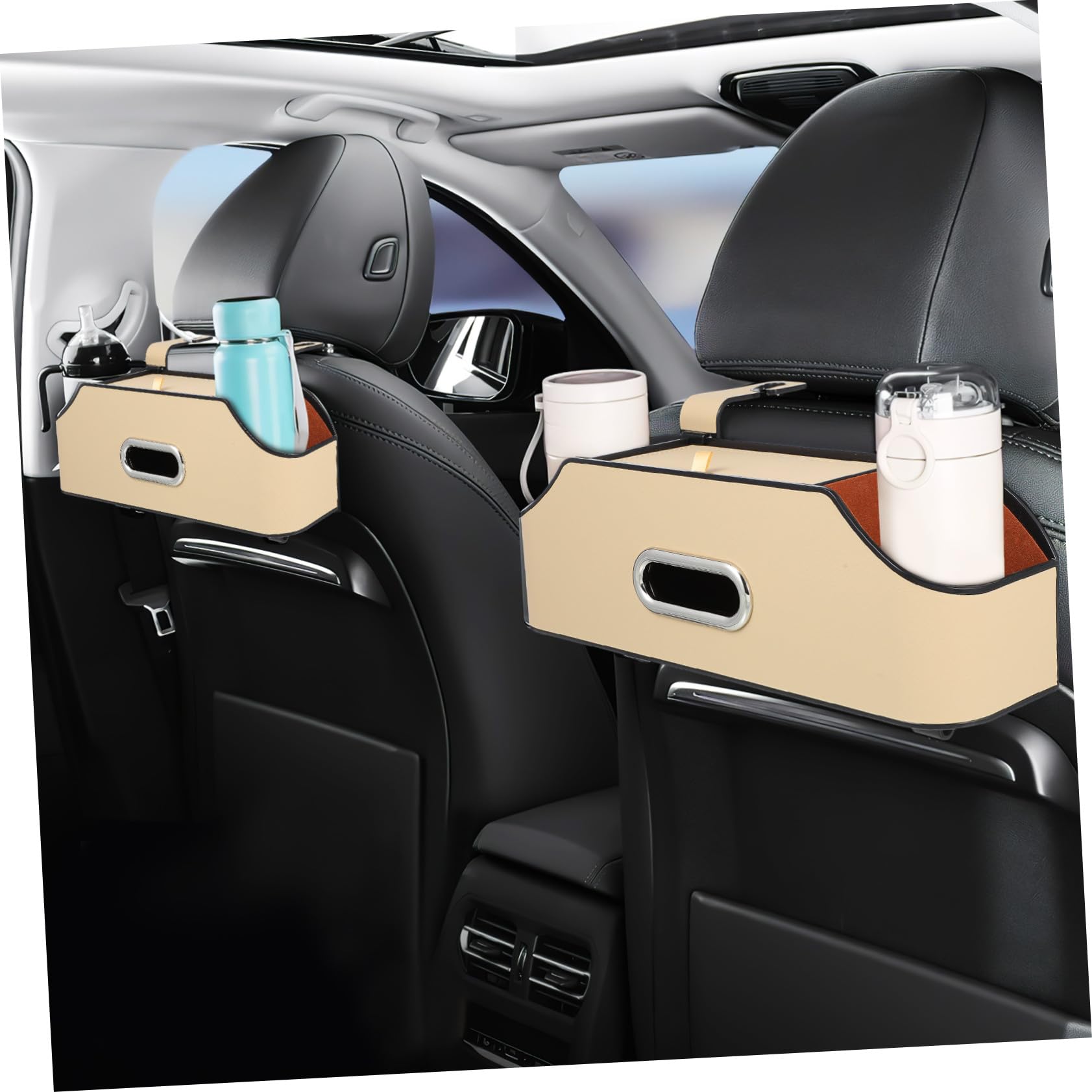 Cabilock Caja Organizadora Portavasos Doble para Asiento Trasero de Coche y Tejido Interior Suave para Dispensador de Pañuelos en Interior de Automóvil