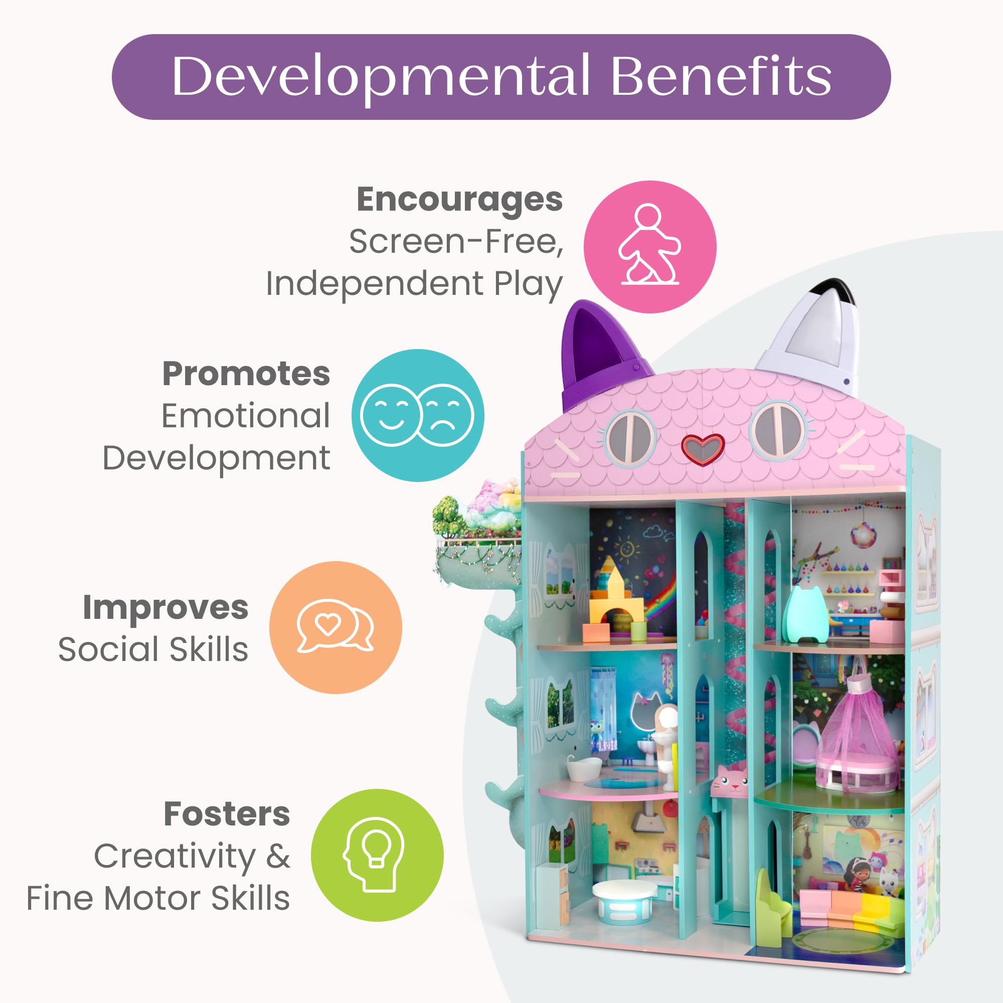 Gabby’s Dollhouse Purrfect Playhouse by Delta Children – Features Sounds & Light Up Ears - Includes 20 Accessories - Fits 8-inch Dolls - Pretend Play Dream Gift for Ages 3