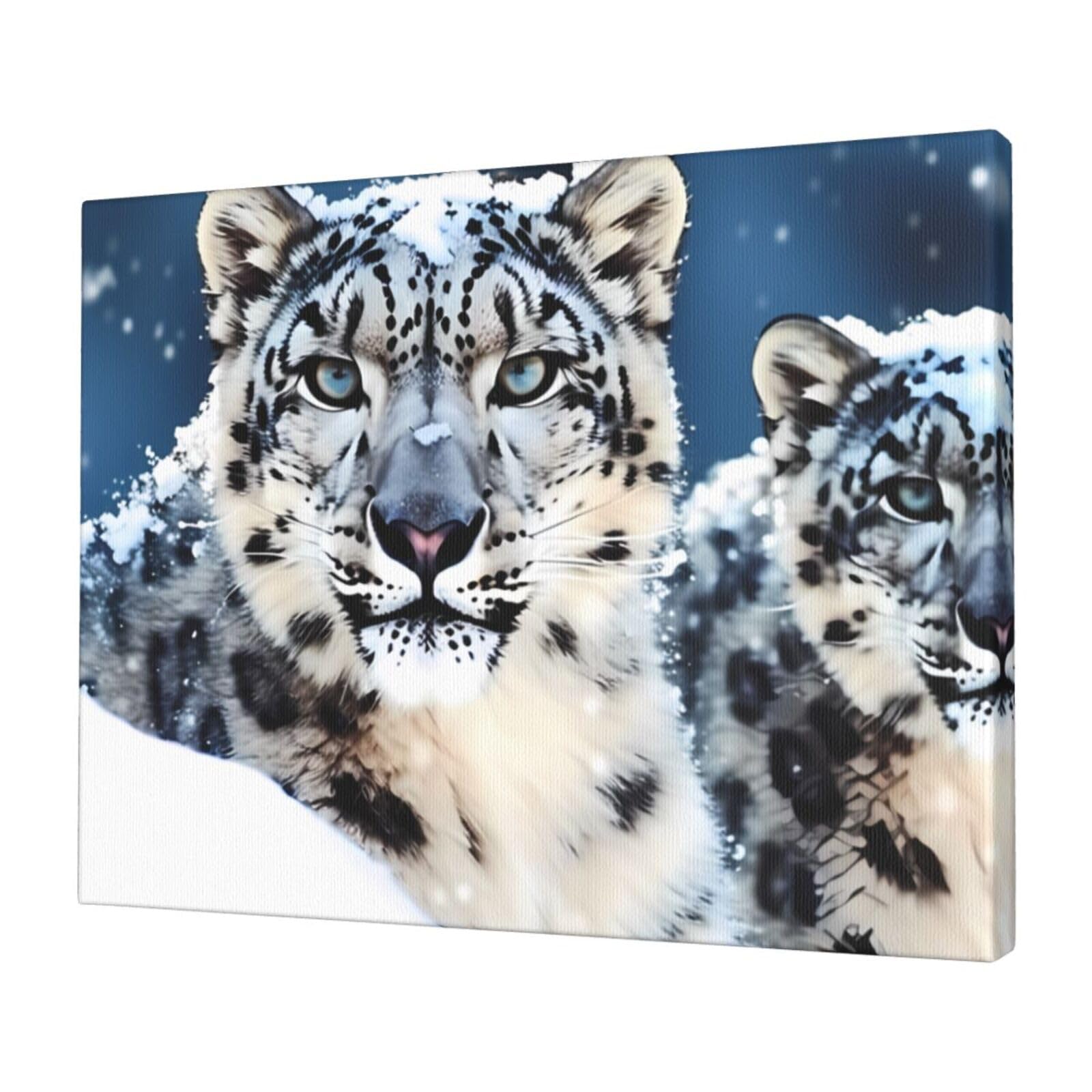 KLOPH Blue eyed snow leopard Canvas Wall Art for Living Room 12"x16" Modern Artwork Painting for Bathroom Hanging Canvas Prints Aesthetic Wallart for Bedroom Kitchen Office Wall Decor