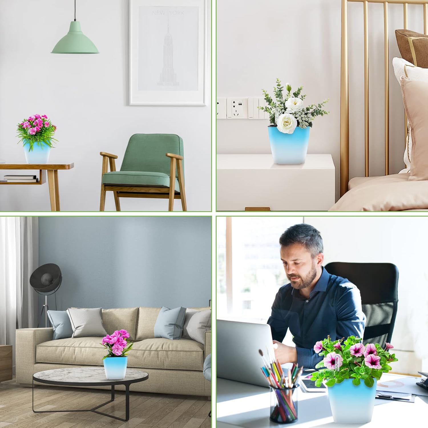 Self Watering Planters for Indoor Plants : 5 inch 3 Pack Gradient Blue Planter with Water Level Indicator African Violet Self Watering Flower Pot for Herb pots House Plant