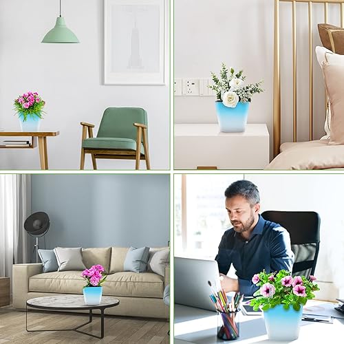 Miniatura 3 de Macetas de riego automático para plantas de interior paquete de 3 macetas de 5 pulgadas color azul degradado con indicador de nivel de agua, violeta