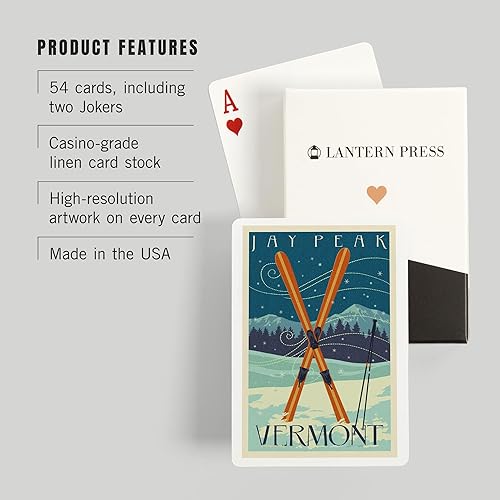 Miniatura 3 de Jay Peak, Vermont, Cross Skis, Letterpress (52 cartas de juego, baraja de cartas de tamaño póker con comodines)