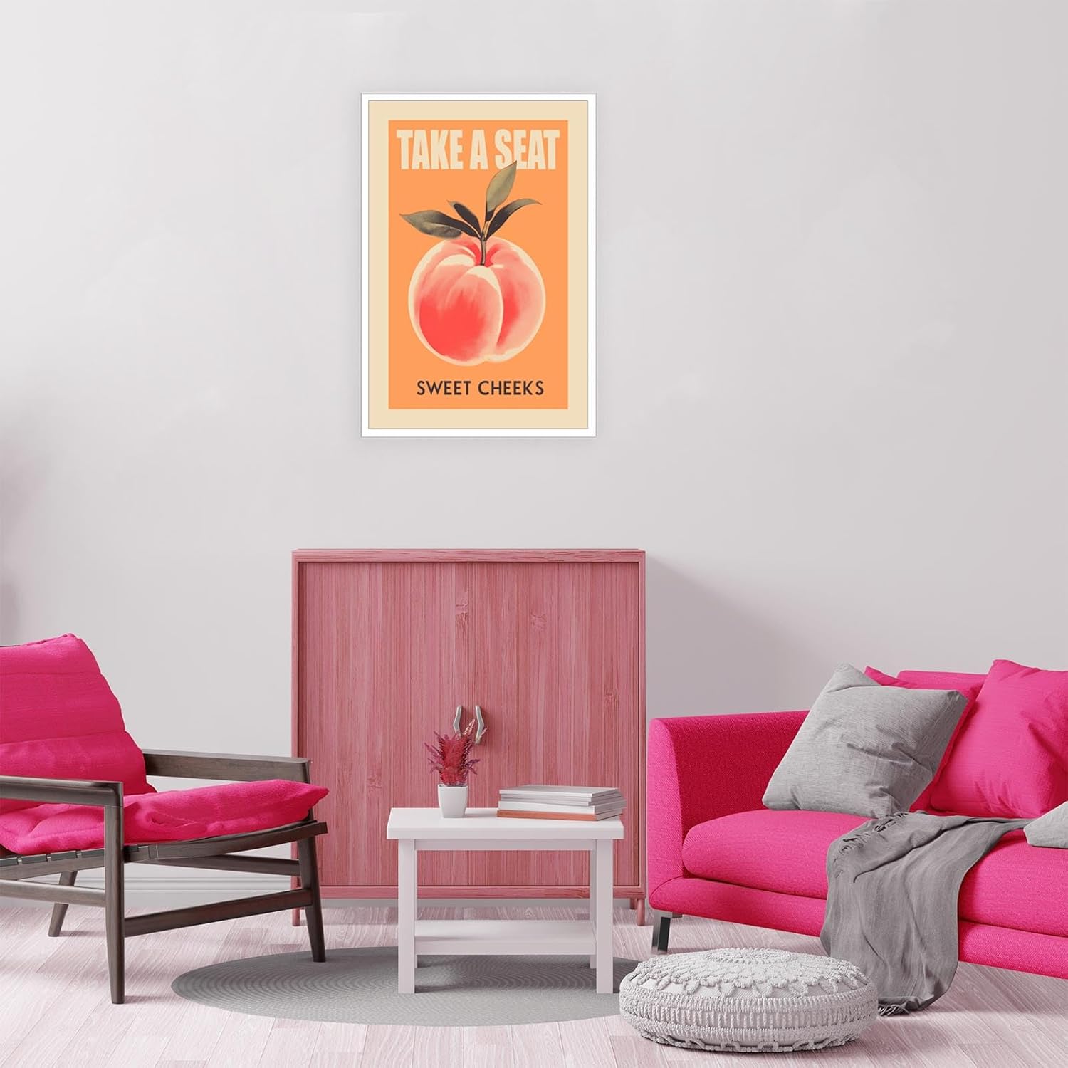 Funny Pink Peach Wall Art Vintage Take A Seat Sweet Cheeks Canvas Posters Delicious Food Fruits Prints Painting For Minimalist Preppy Bathroom Bedroom Dorm Wall Decor 24x36in Unframed