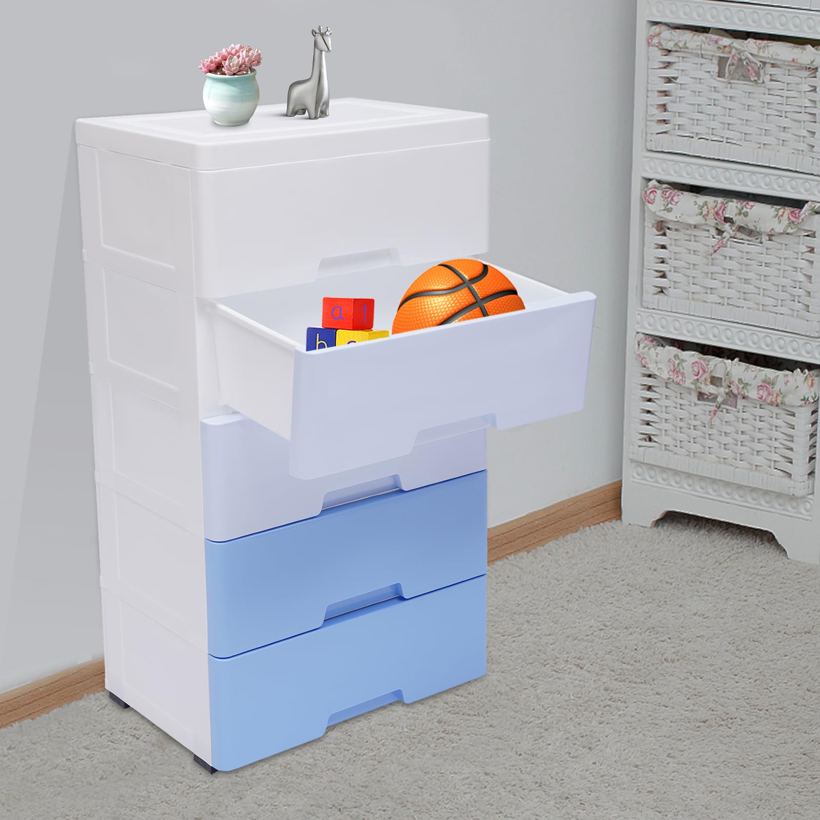 Amazon.com: WPORDE 5 Tier Dresser w/Drawers, Clothes Storage Cabinet with  Wheels Closet Plastic Drawer Furniture, Kids Dresser Storage Organizer for  Kid Bedroom Office Home Hallway (Gradient Blue) : Home & Kitchen