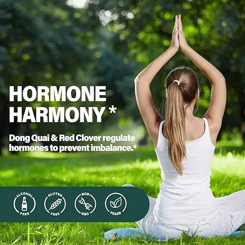 Miniatura 2 de Gotas de hierbas 100% puras, extracto de Dong Quai para el equilibrio hormonal, alivio de la menopausia y apoyo para el síndrome premenstrual.