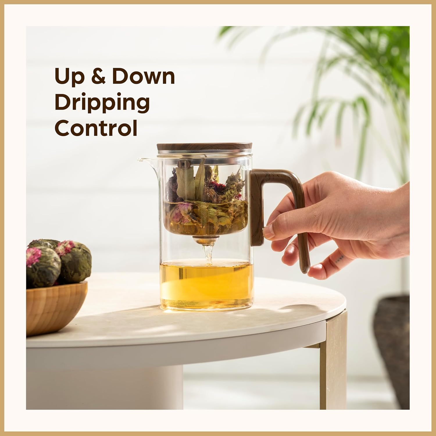 Enchanti Tea Pot - Modern Glass Infuser Teapot - Water Separation Magic Teapot with Heat-Resistant Handle - Elegant Gift Box & Writable Card - Perfect for Loose Leaf Tea - 600 ML (20oz) - Image 4