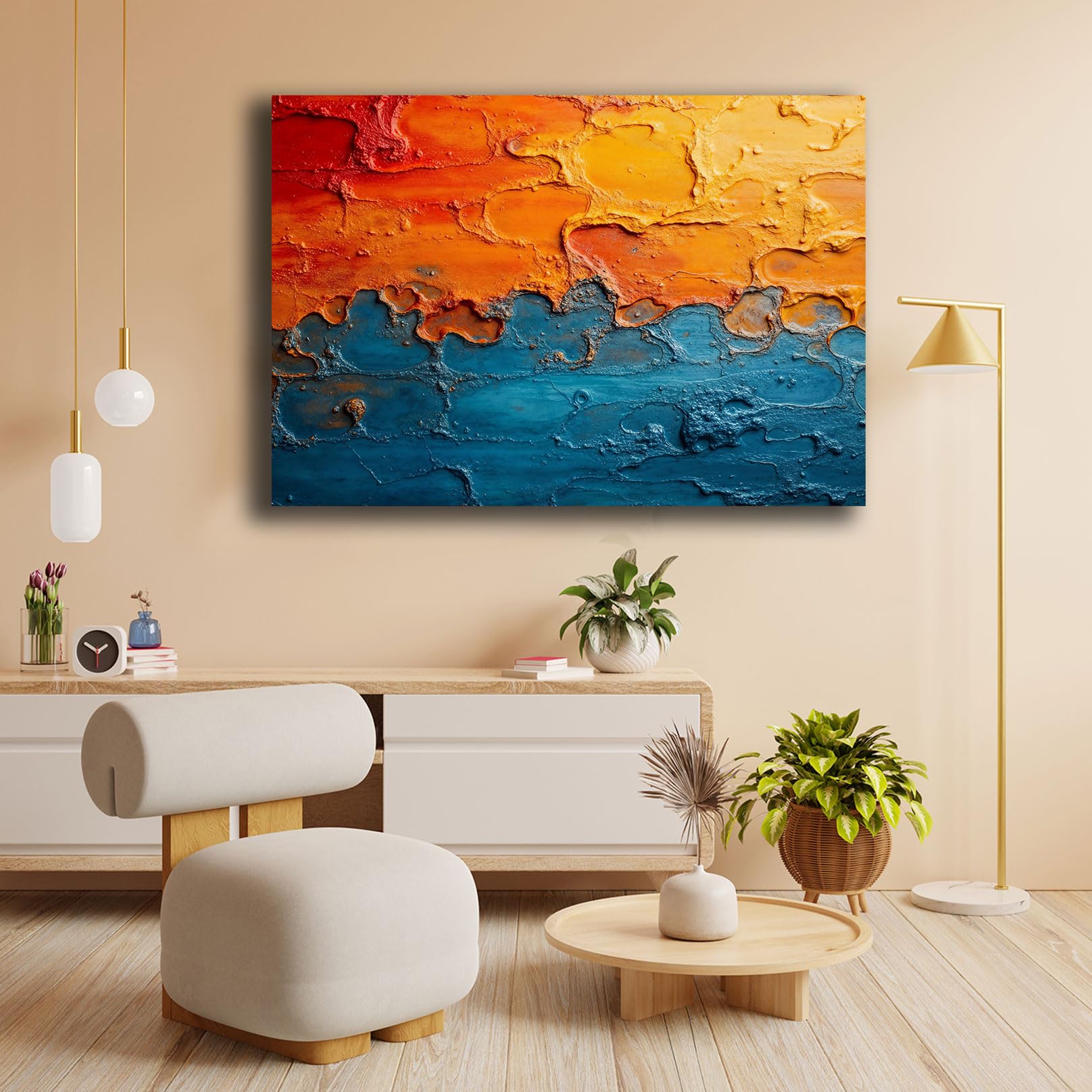Printerland Quadro Soggiorno moderno Arancio Arancione Stampa su tela Canvas Astratto Camera da Letto (6, 70x100 cm, Canvas intelaiato)
