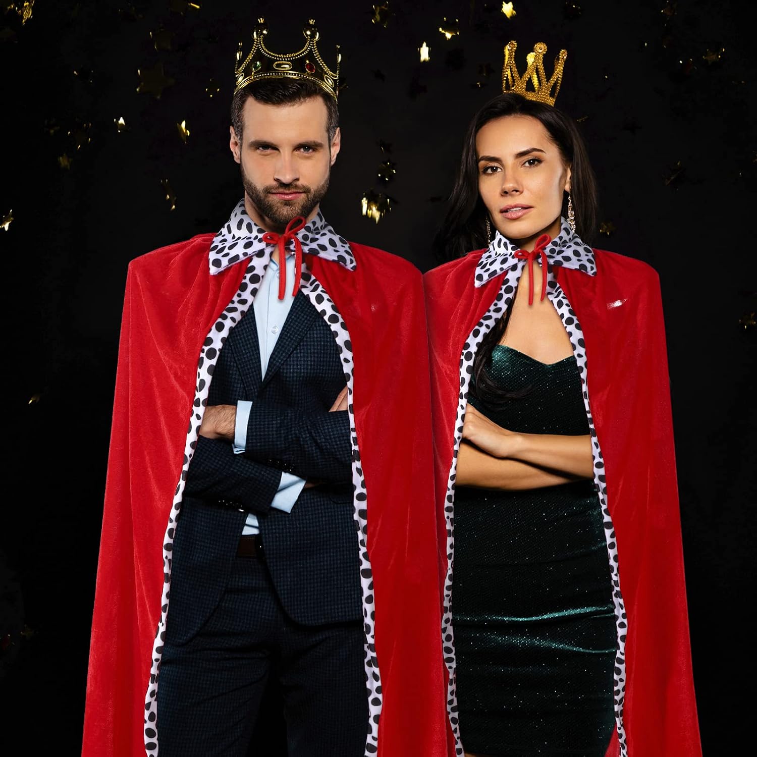 Laumoi 2 Pcs Red Cape Halloween King Queen Robe Costume for Adults