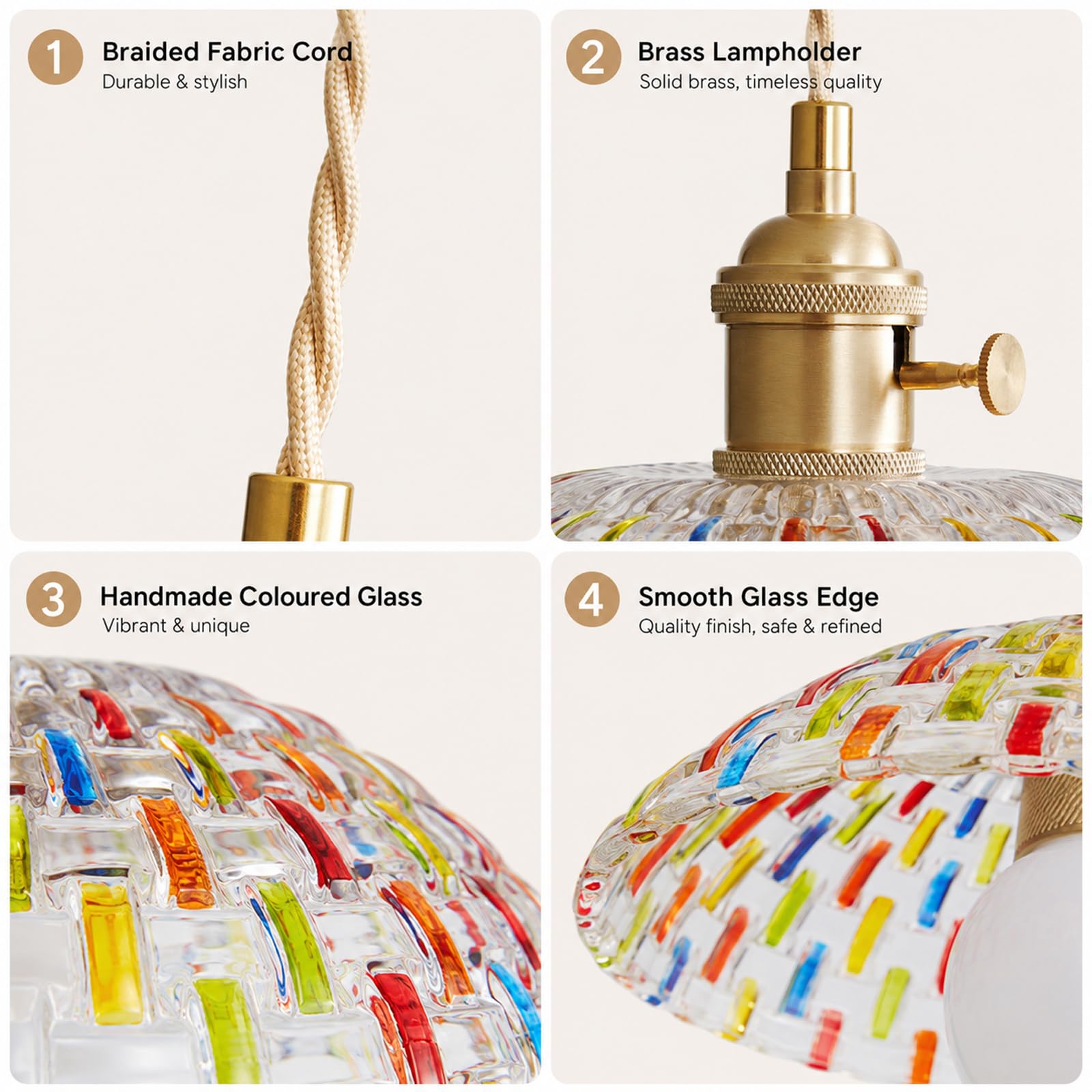 Lampada a Sospensione con Paralume in Vetro Mosaico Dipinto a Mano, Lampadario Sospesa da Soffitto Vintage E27 con Interruttore per Cucina Soggiorno e Sala da Pranzo (30cm)