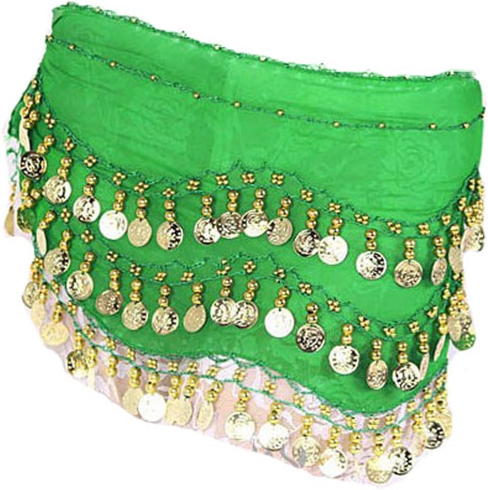 Dark Green Belly Dance Wrap Hip Scarf Belt With Gold Coins