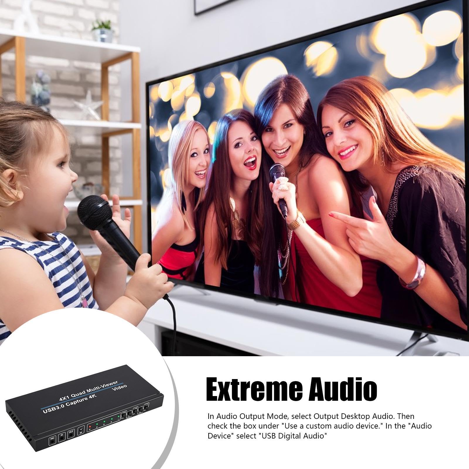 Tarjeta de Captura de vídeo USB, Tarjeta de Captura 4K | Tarjeta de captura de audio de alta definición 4K | Dispositivo de captura de cámara con control remoto para grabación de jue