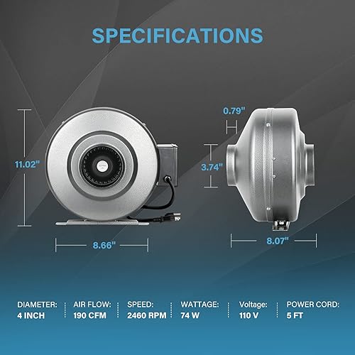 Miniatura 10 de iPower Ventilador de ventilación de conducto en línea de 6 pulgadas 442 CFM para tienda de cultivo cable de alimentación a tierra