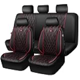 CAR PASS Piping Luxury Leather Seat Covers Full Set,5 Seats Anti-Slip Waterproof Seat Covers Compatible with Front Armrests,Universal Fit for Sendan SUV Van Truck,Airbag Compatible,Black and Red