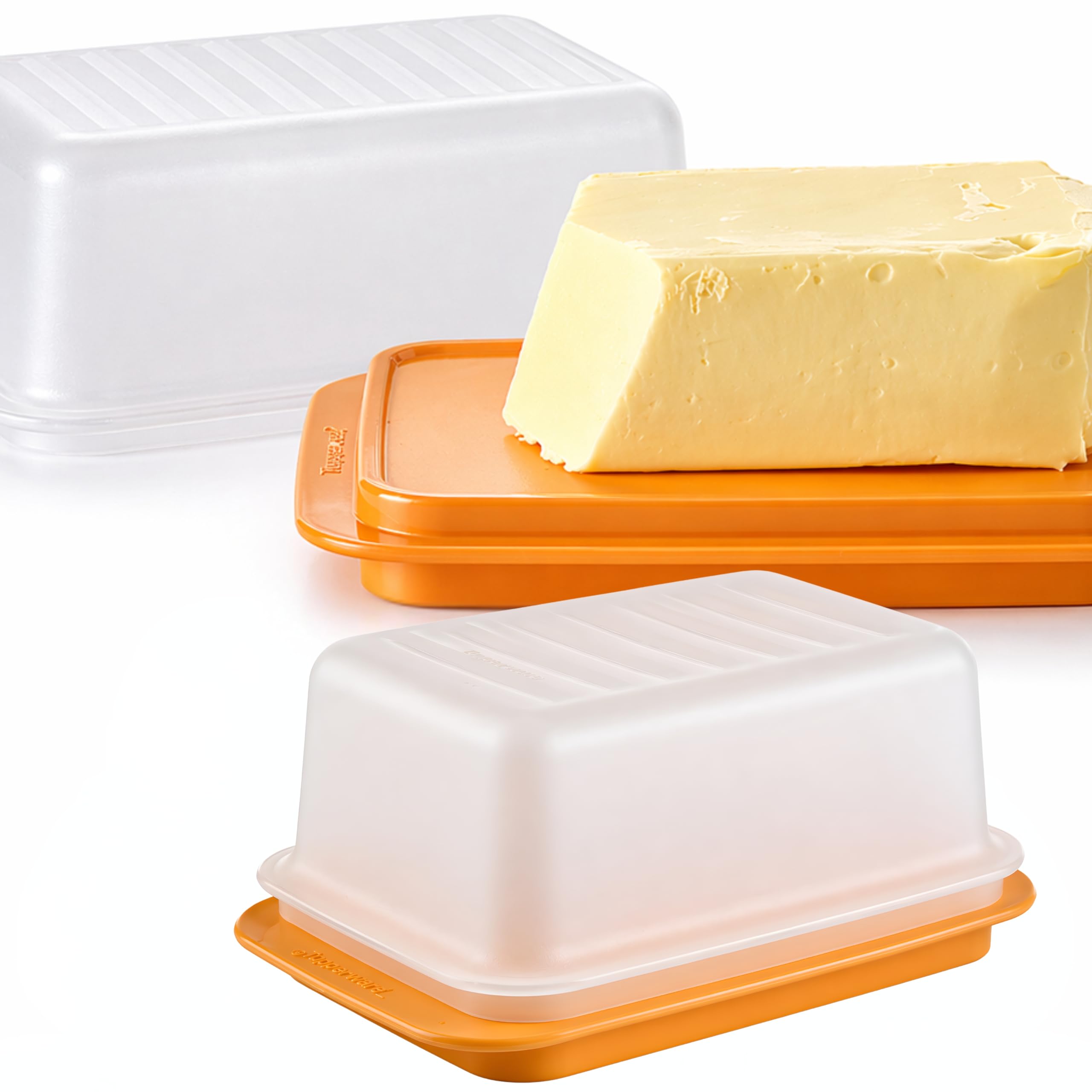 Tupperware Burriera arancione e bianco per burro fino a 6,5 cm di altezza! C21 (incl. cucchiaio cinese)