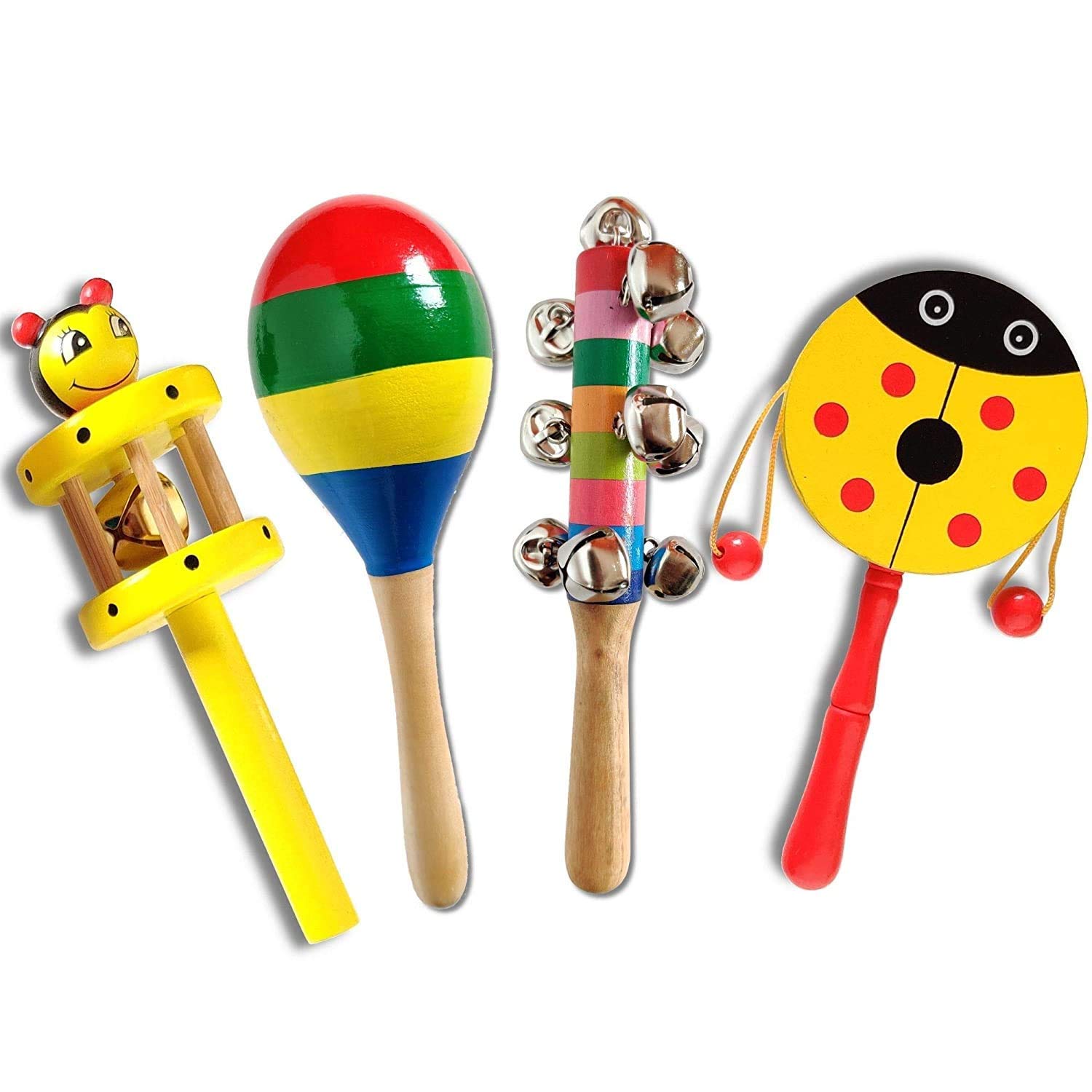 GrabSmart Wooden Non-Toxic Baby Rattle Musical Infant Toys Set Best for New Born Baby Gifts Combo - Pack of 4 (B08X2GDWF5) Amazon Price History, Amazon Price Tracker