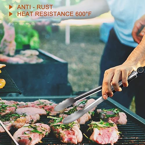 Miniatura 6 de 9 pinzas de cocina de acero inoxidable para asar, pinzas de cocina antideslizantes de metal para cocinar, ensalada y barbacoa, 7, 9 y 12 pulgadas