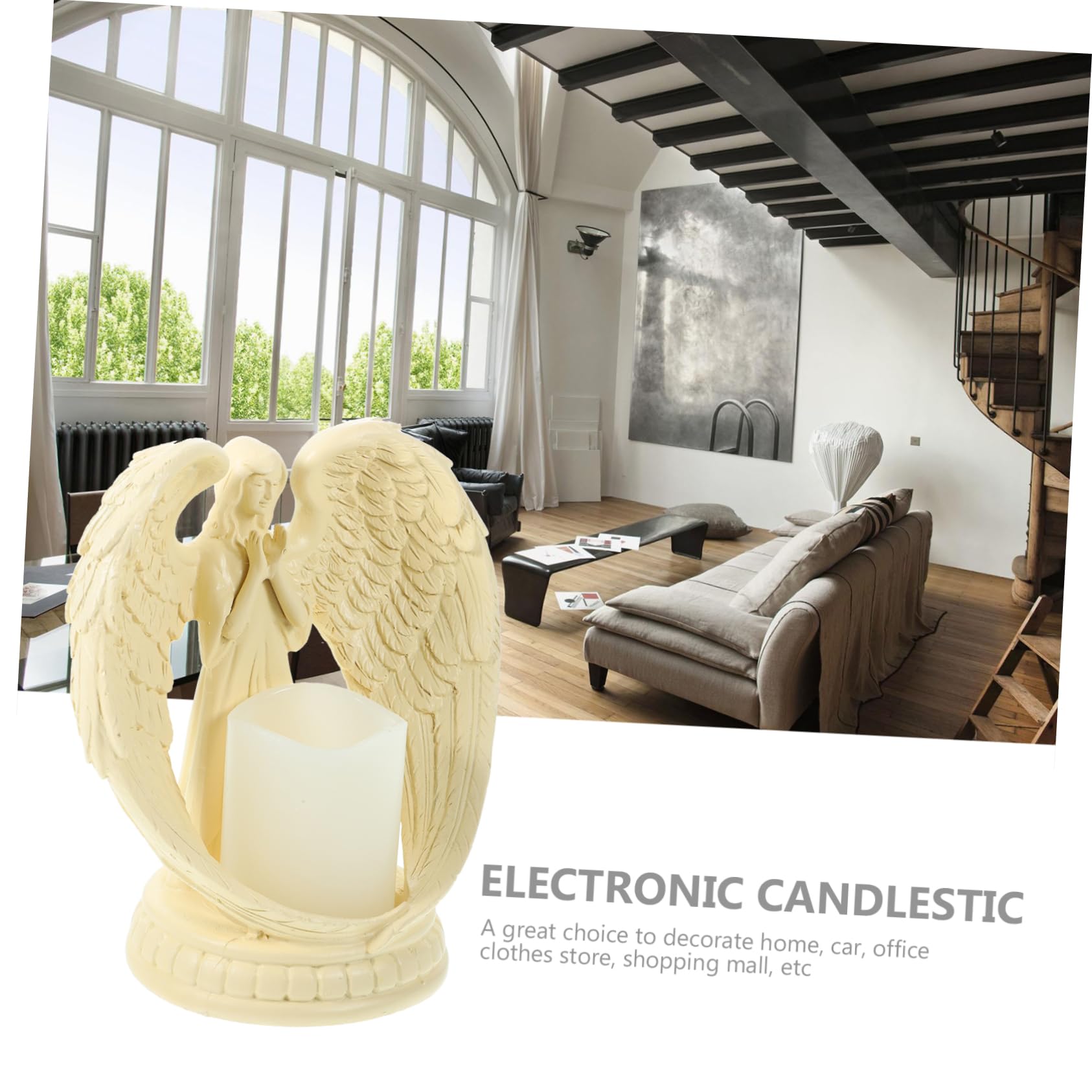 Portacandele Angelo in Resina di Angelo, Candeletta Elettronica Decorativa, Atmosfera Romantica per Casa, Ufficio e Club