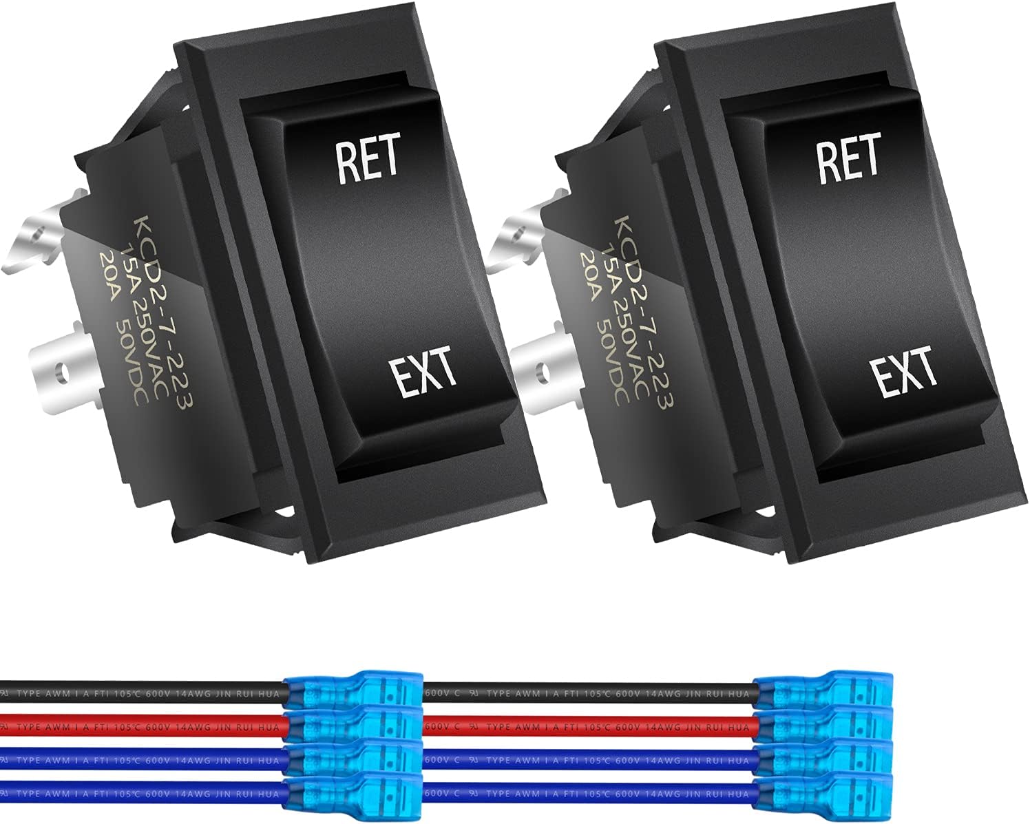 DaierTek Reverse Polarity Toggle Rocker Switch 30 Amp 12V DC Motor Control RV Power Jack Momentary Reversing Switch DPDT for 5th Wheel Tongue Trailer Stabilizer -2Pack