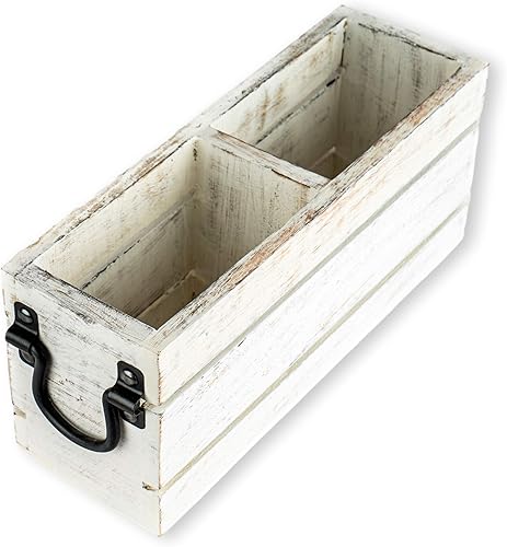GoCraft Organizador de cubiertos de 2 compartimentos con asas de metal, soporte para cubiertos, organizador multiusos para suministros de oficina,