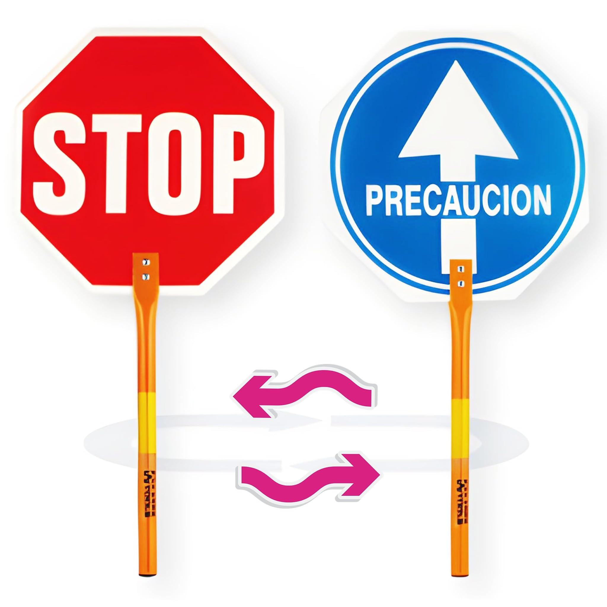 Bricoloco Señal "Stop - Paso Precaución" doble cara 40 cms. homologada Nivel II. Con mango metálico (3)