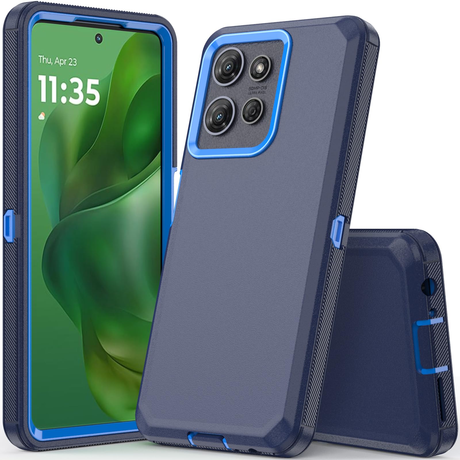COOYA for Moto G Power 2025 Case Full Body Drop Protection Rugged Case Shockproof 3-Layer Heavy Duty Hybrid Non-Slip Rubber Phone Cover Front Bumper Hard Shell for Moto G Power 2025 6.8'' Navy+Blue