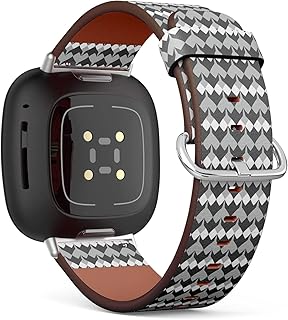 CJBROES Replacement Leather Watch Band, Compatible with Fitbit Versa 3 and Fitbit Sense of Wristband Bracelet Accessory - Tile Hearts on Black