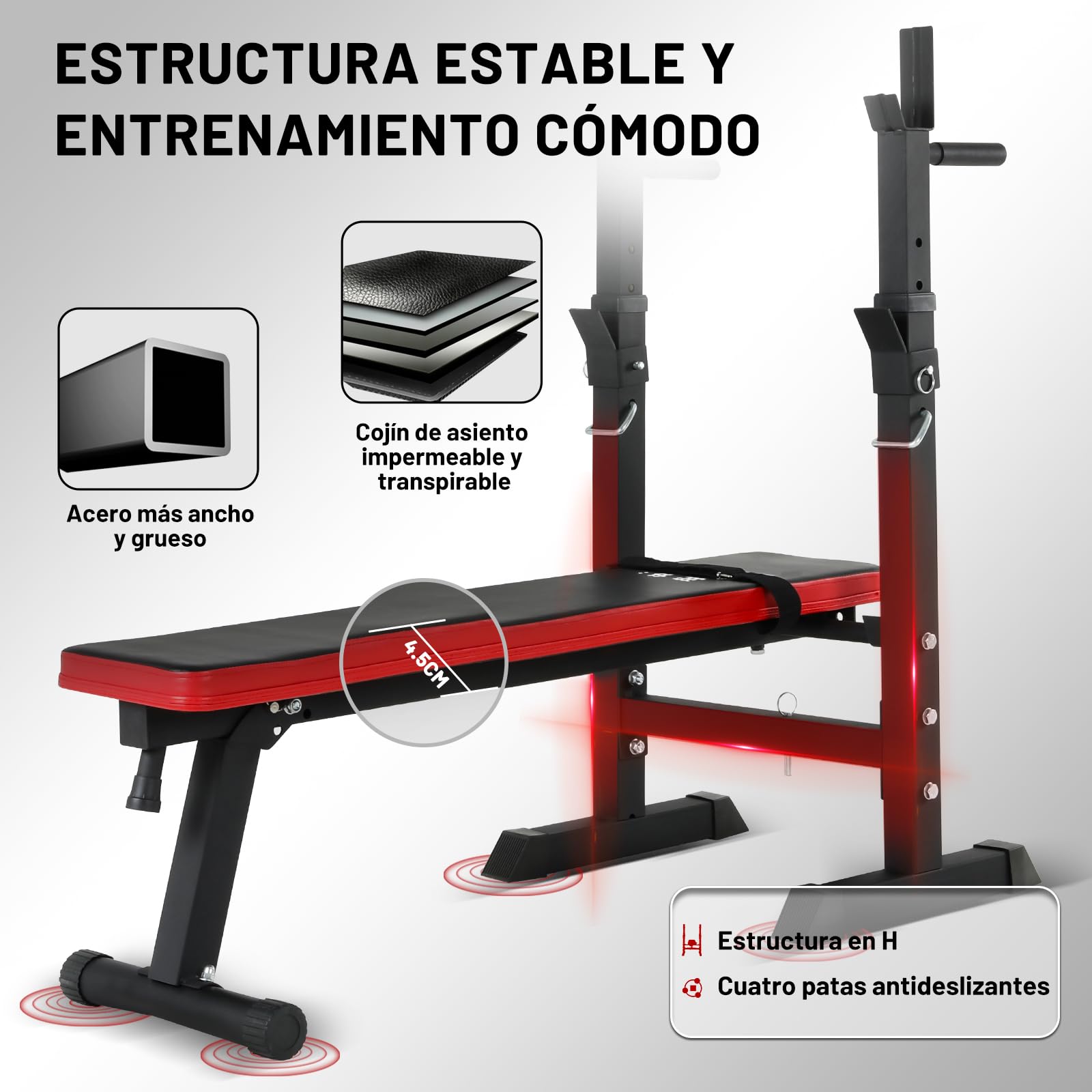 ISE Banco de musculación plegable ajustable con soporte de barras para mancuernas y estación de dips, bancos de musculación ajustables rojo negro 544-BK, blanco negro 544-WH