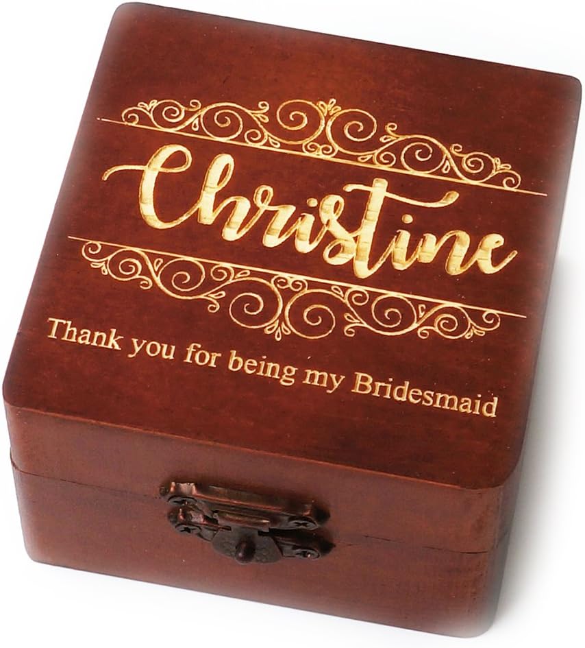 Awerise Personalized Brown Wooden Bridesmaid Box, Jewelry Box, Wedding Gift, Bridesmaid Gift, Wedding Favors
