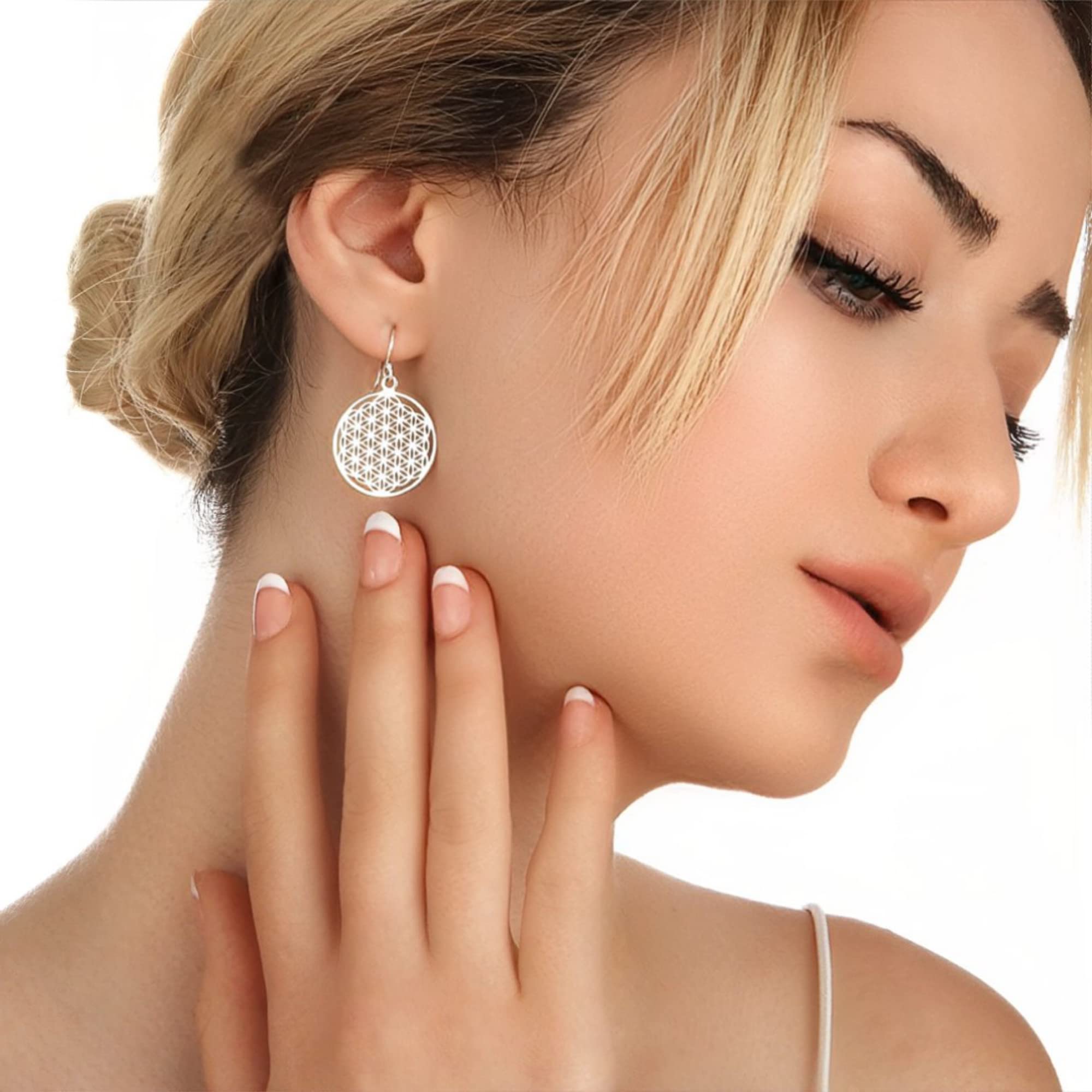 MadamLili - Ohrringe Blume des Lebens - Silber 925 Sterling - Hängend - Ohrhänger Set Lebensblume - Heilige Geometrie Schmuckset - Handgefertigt - Exklusive Schmuckbox