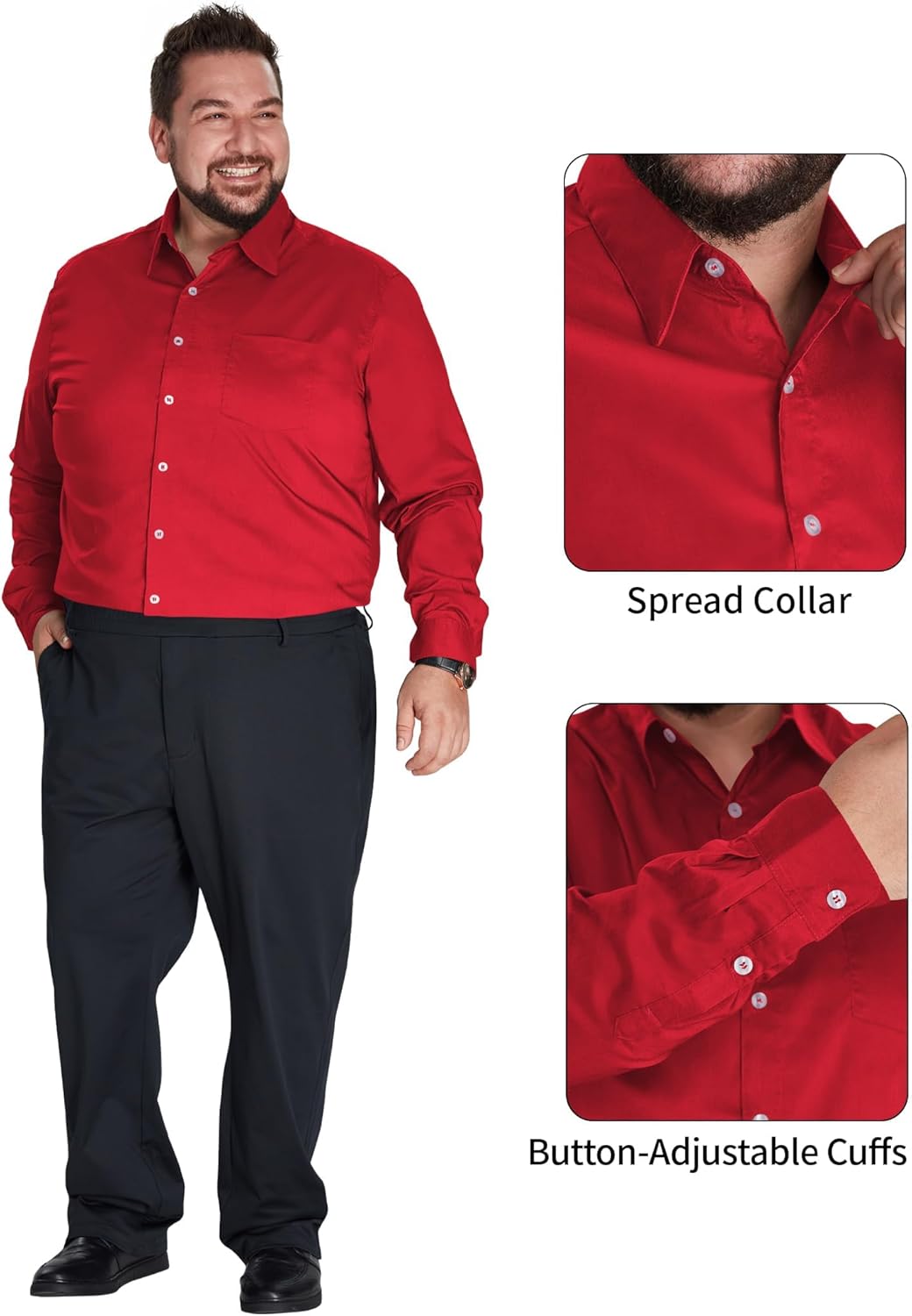 Idtswch Mens Big and Tall Dress Shirt Stretch Wrinkle-Free Button Down Long Sleeve Collar Shirt Sleeve (35-36" or 37-38") - Image 4