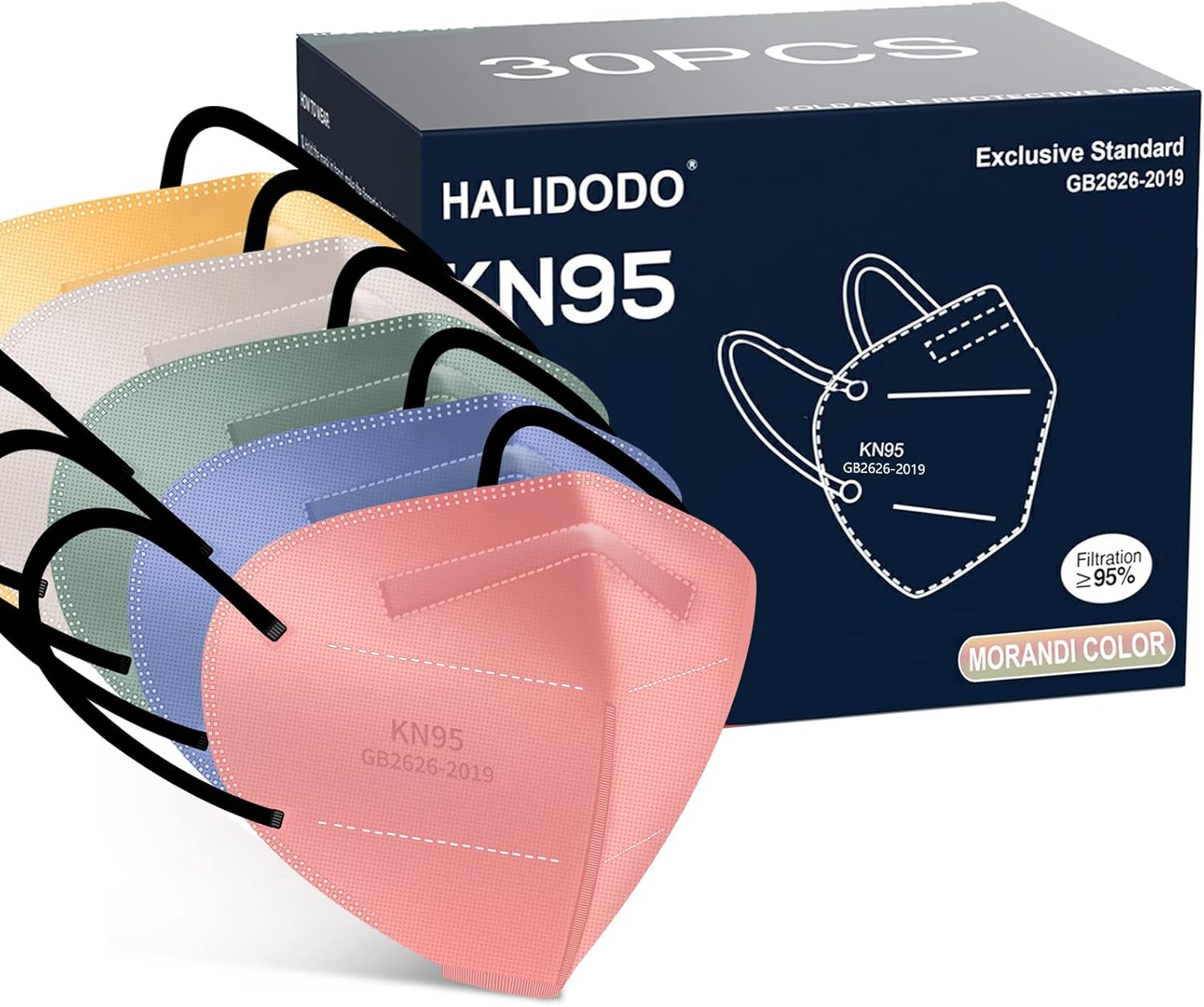 HALIDODO KN95 Face Masks, 30 Packs Individually Wrapped 5-Plyer Cup Dust Face Masks, Breathable Mask for Women Men, Morandi Color HALIDODO KN95 Face Masks, 30 Packs Individually Wrapped 5-Plyer Cup Dust Face Masks, Breathable Mask for Women Men, Morandi Color