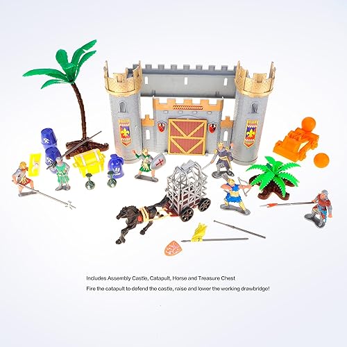 Miniatura 4 de PowerTRC Figuras de acción del Reino de la era romana con ejércitos de juguete, caballeros, caballo, castillo, cofres del tesoro, catapulta y