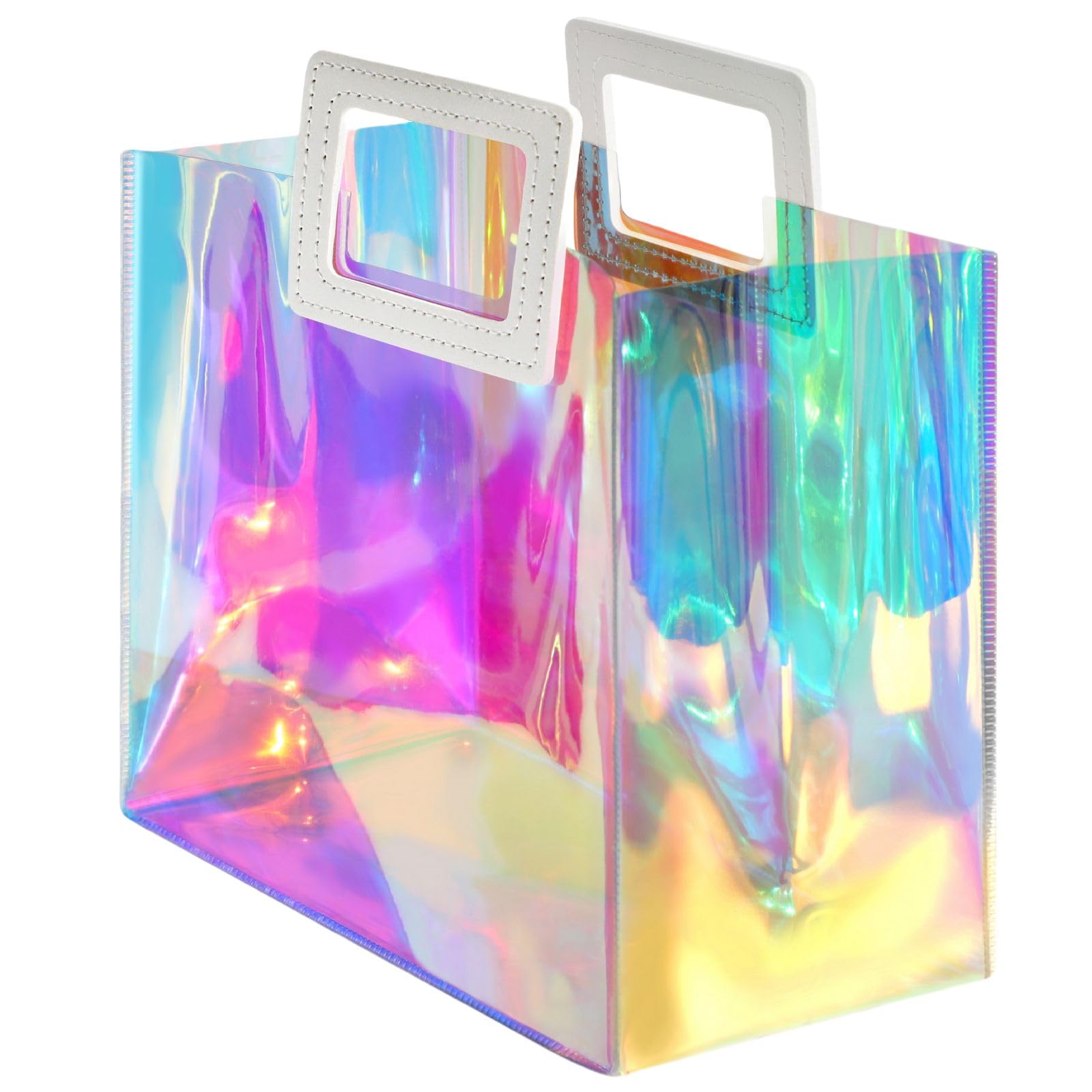 VUOJUR Holographic Large Gift Bag 12.8x11.6x5.7'' Clear Reusable Birthday Gift Bag for Women Girls Iridescent Bachelorette Wedding Christmas with Handle