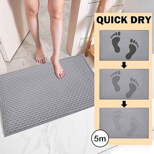 Miniatura 4 de Fouldet Tapete de baño geométrico de color liso, suave, absorbente de agua, de secado rápido, antideslizante, lavable a máquina, alfombra de baño