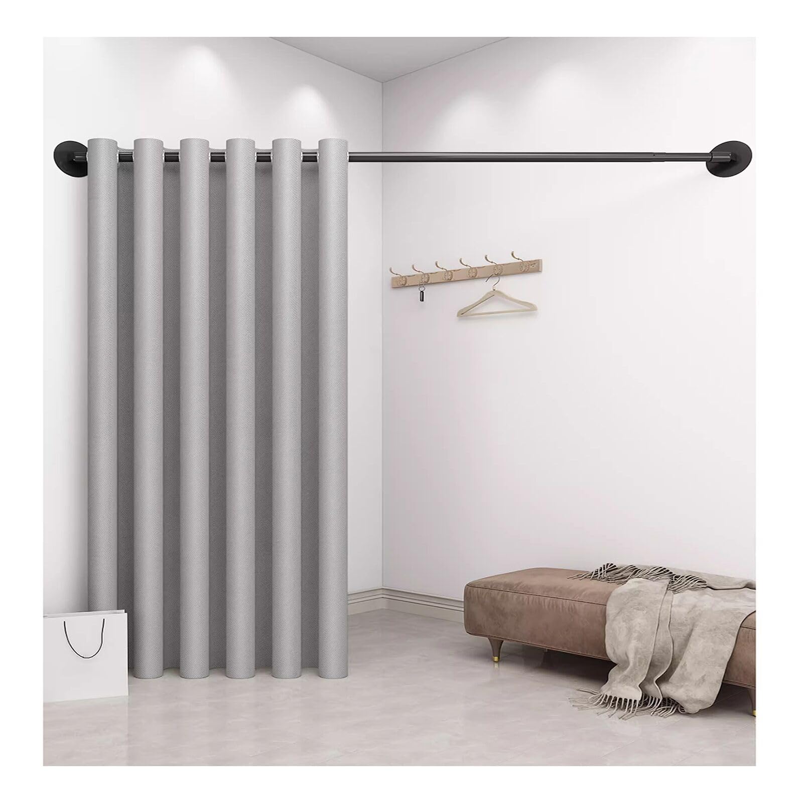Asta Per Tenda A Forma Di U - Per Spogliatoi, Bagno, Guardaroba, Nero, Dimensioni 90x90 Cm, Metallo