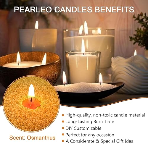 Miniatura 3 de Vela perlada de 18 onzas (1.1 libras) con 30 mechas de algodón perfumada Osmanthus amarillo oscuro, velas recargables de cera de arena en polvo de