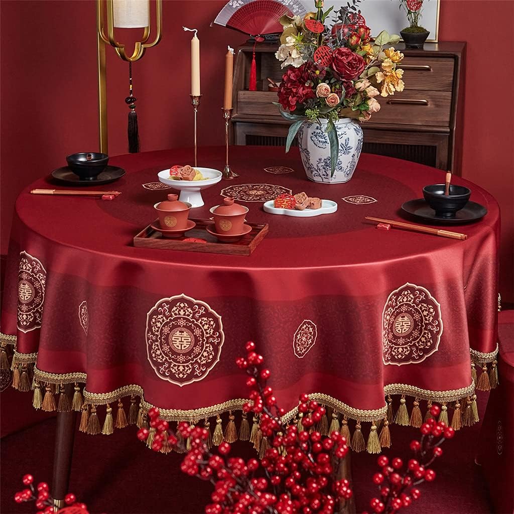 ダイニングテーブルクロス、キッチンテーブルカバー、ビッグレッドウェディングラウンドテーブルクロスハイキャラクターテーブルクロスホテル