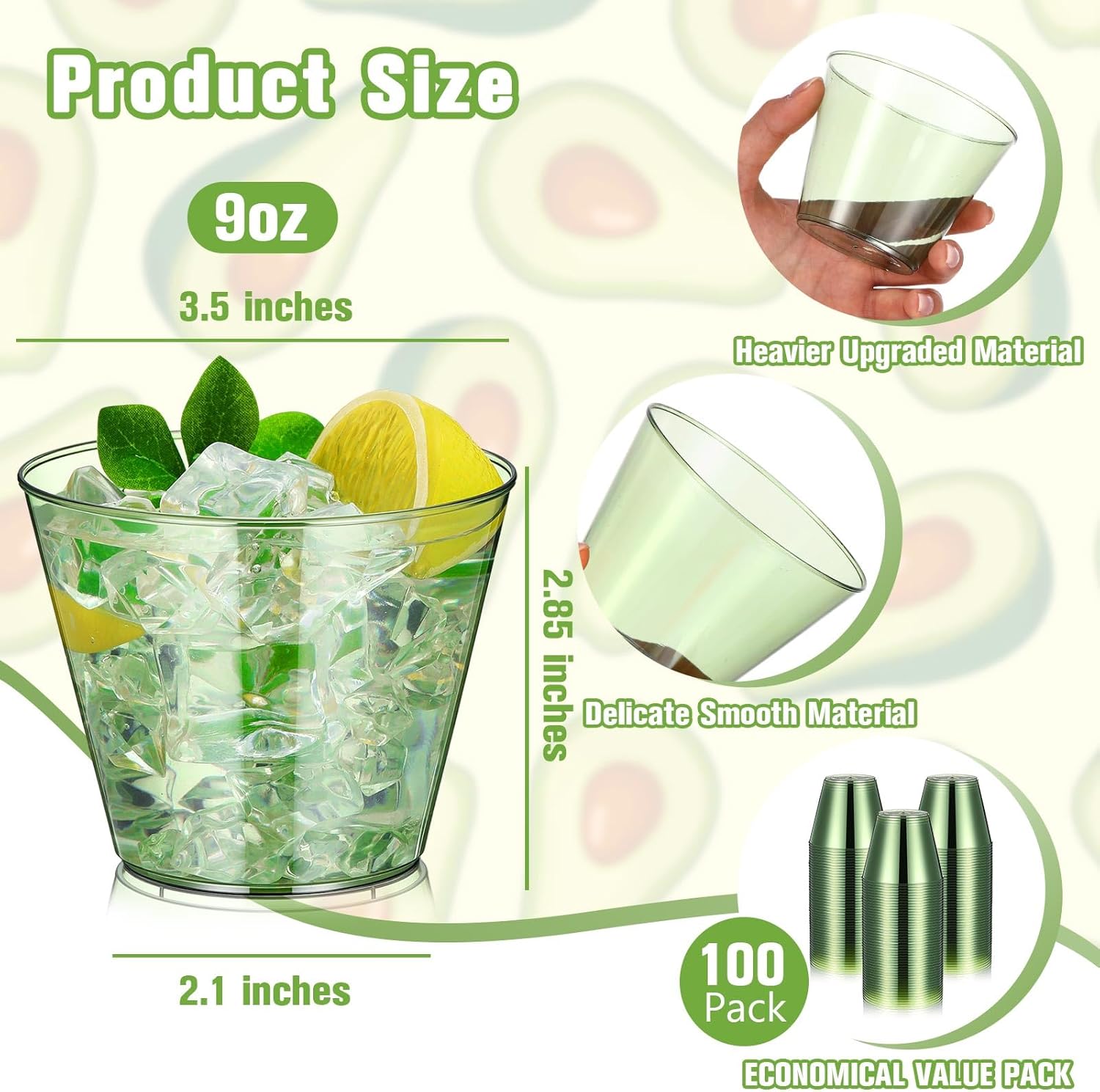 Minatee 100 Count Plastic Cups Disposable Fancy Cups Heavy Duty Wine Cocktail Glasses for Galentine's, Valentine's, Wedding, and Birthday Party Supplies Plastic Drinking Tumblers(9 oz,Olive Green) - Image 3
