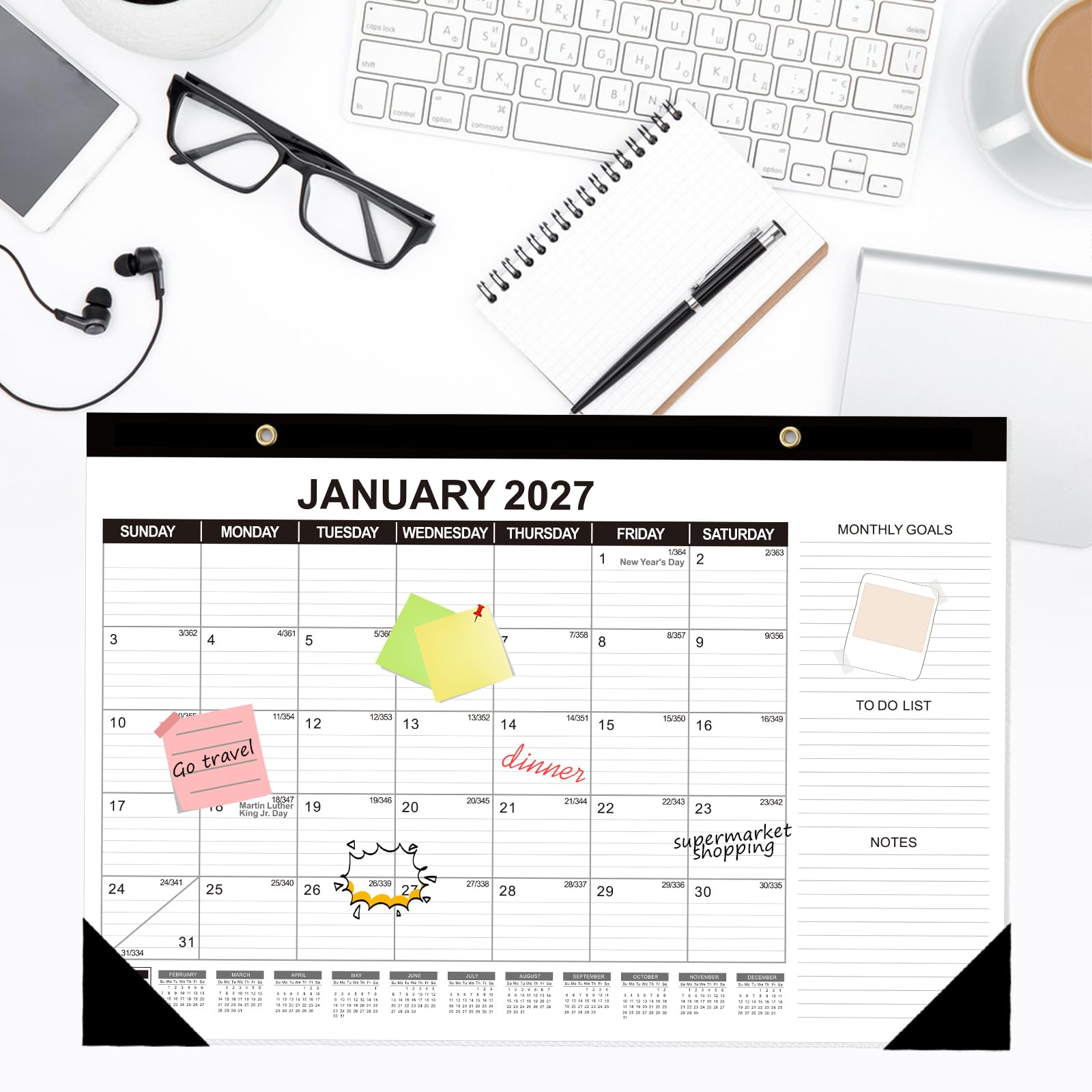GuassLee Calendario da scrivania 2025, 3 confezioni, calendario da 18 mesi, 43,2 cm × 29,2 cm, calendario da scrivania da gennaio. 2025 a giugno. 2026 con data giuliana, lista delle cose da fare,