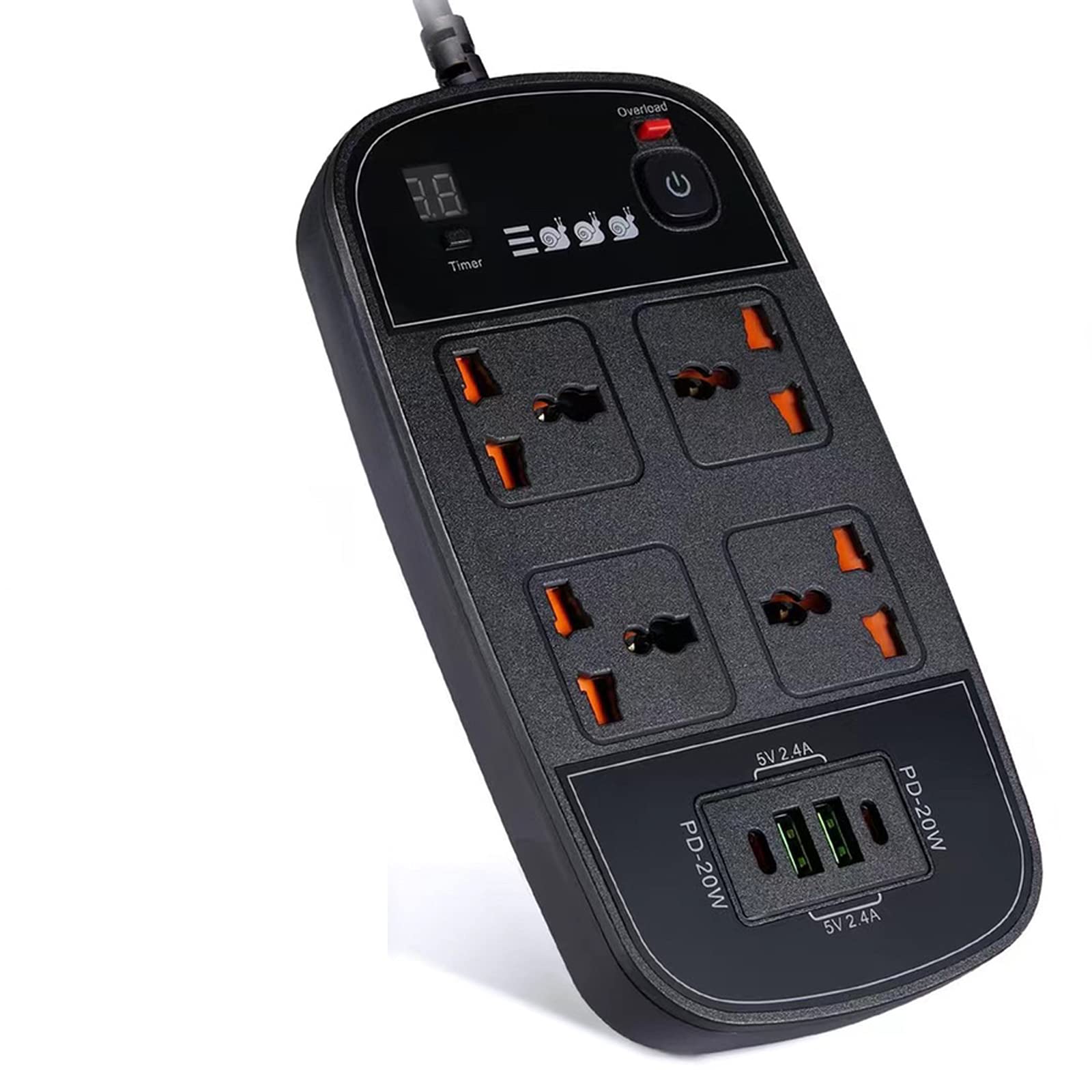 Multipresa, Multipresa Elettrica USB Ciabatta con 4 Prese Elettriche E 2 Porte di Carica USB Un Interruttore di Controllo con Protezione da Sovraccorrente Type-C 2 PD20W QC3.0 2500W 5V Cavo 2M,Nero