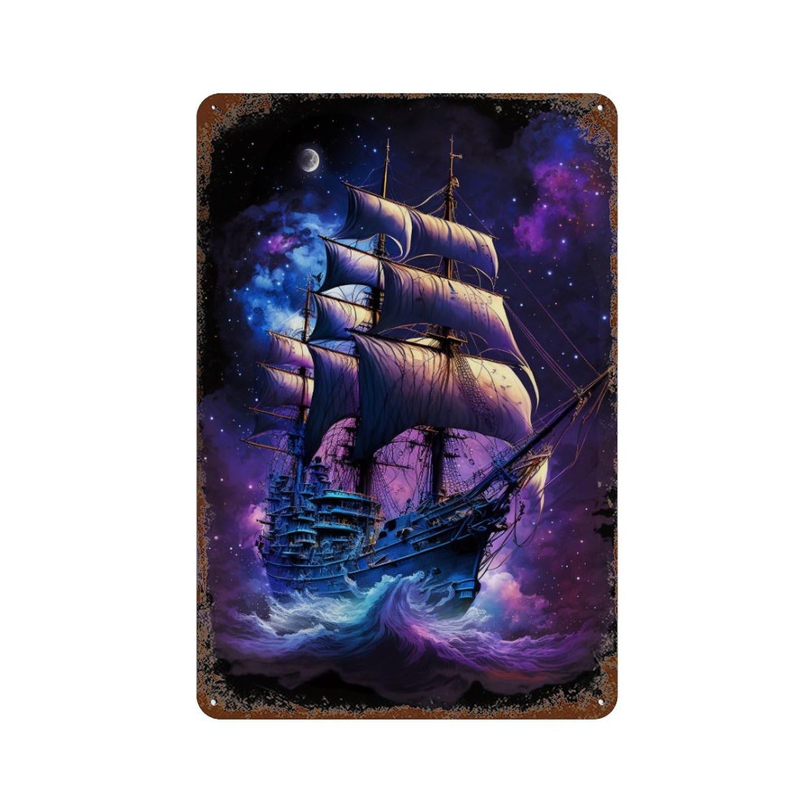 Fantasy Sailing Ship Artwork Vintage Metal Tin Sign 11.8"x7.9", Farmhouse Wall Decor for Garage, Bar And Workshop Decor