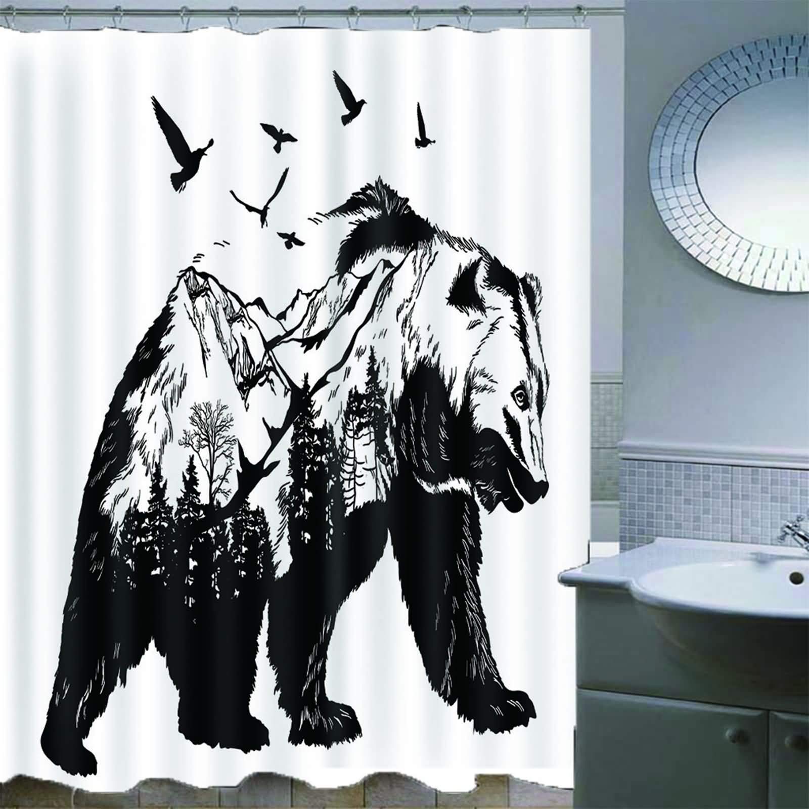 Winter Duschvorhang Mit Bären & Wald-Motiv - Blaue Naturlandschaft Fürs Badezimmer