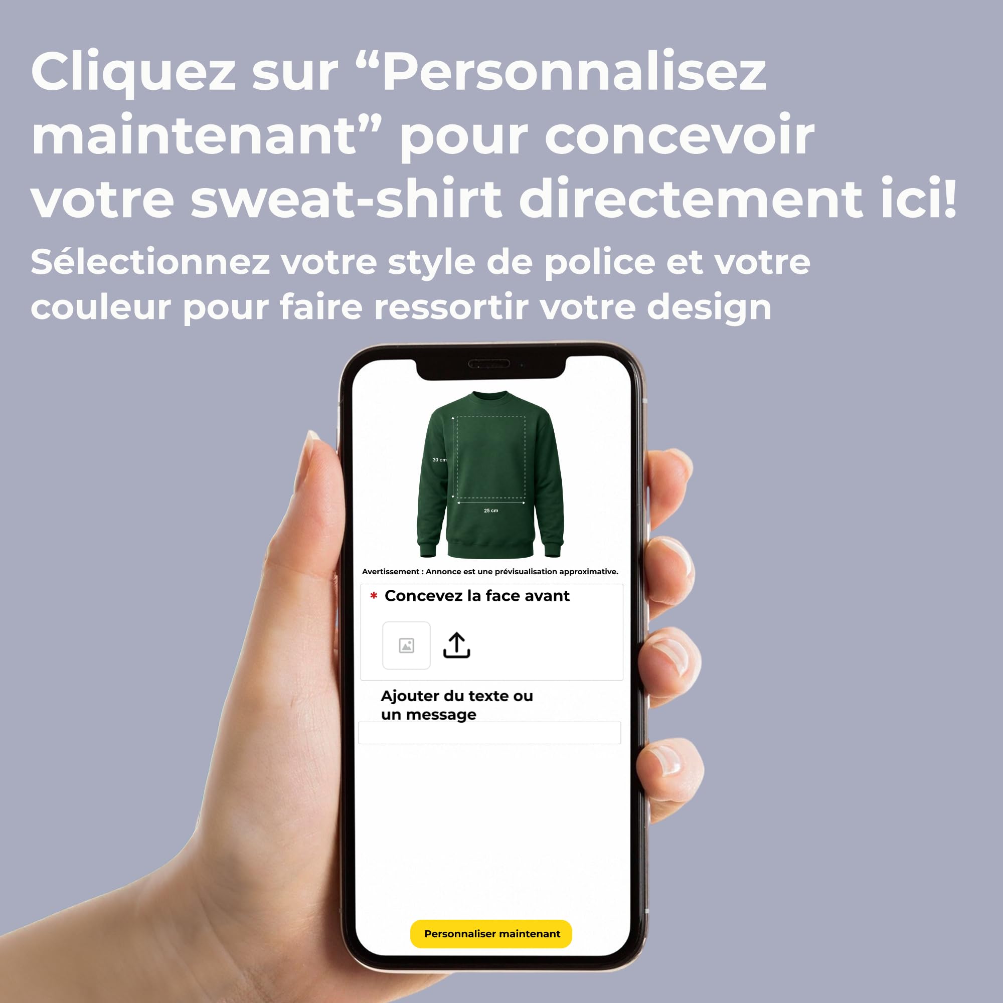 Cimpress Sweat Personnalisé Homme, Tailles S à 5XL, Personnalisable avec Photo, Logo ou Texte, Col Rond avec Impression sur Le Devant, Idéal pour Équipes, Cadeaux, Événements ou Tenues d’Entreprise