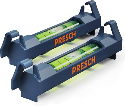 Presch Line Spirit Level 2 pcs. - Extremely Secure Hold Thanks to Safety Hooks - Lightweight Design for Perfectly Aligned String - Shatterproof Acrylic Glass - 360  Readable for Precise Alignment