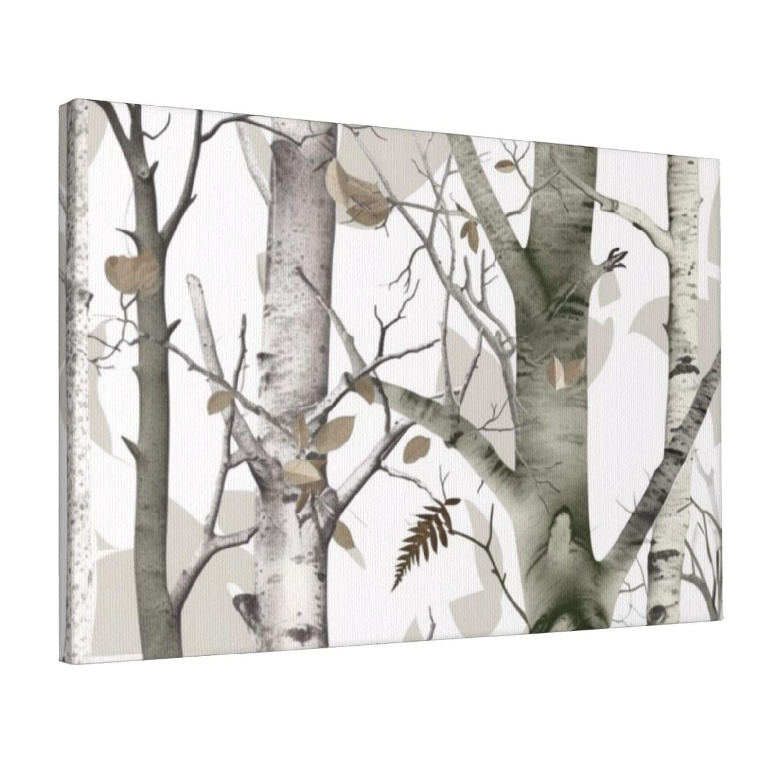 YKLJG White Trees Camouflage Printed Wall Art Canvas Prints 45x30 CM Wooden Framed Picture Painting Artwork for Bedroom Kitchen Home Office Decor