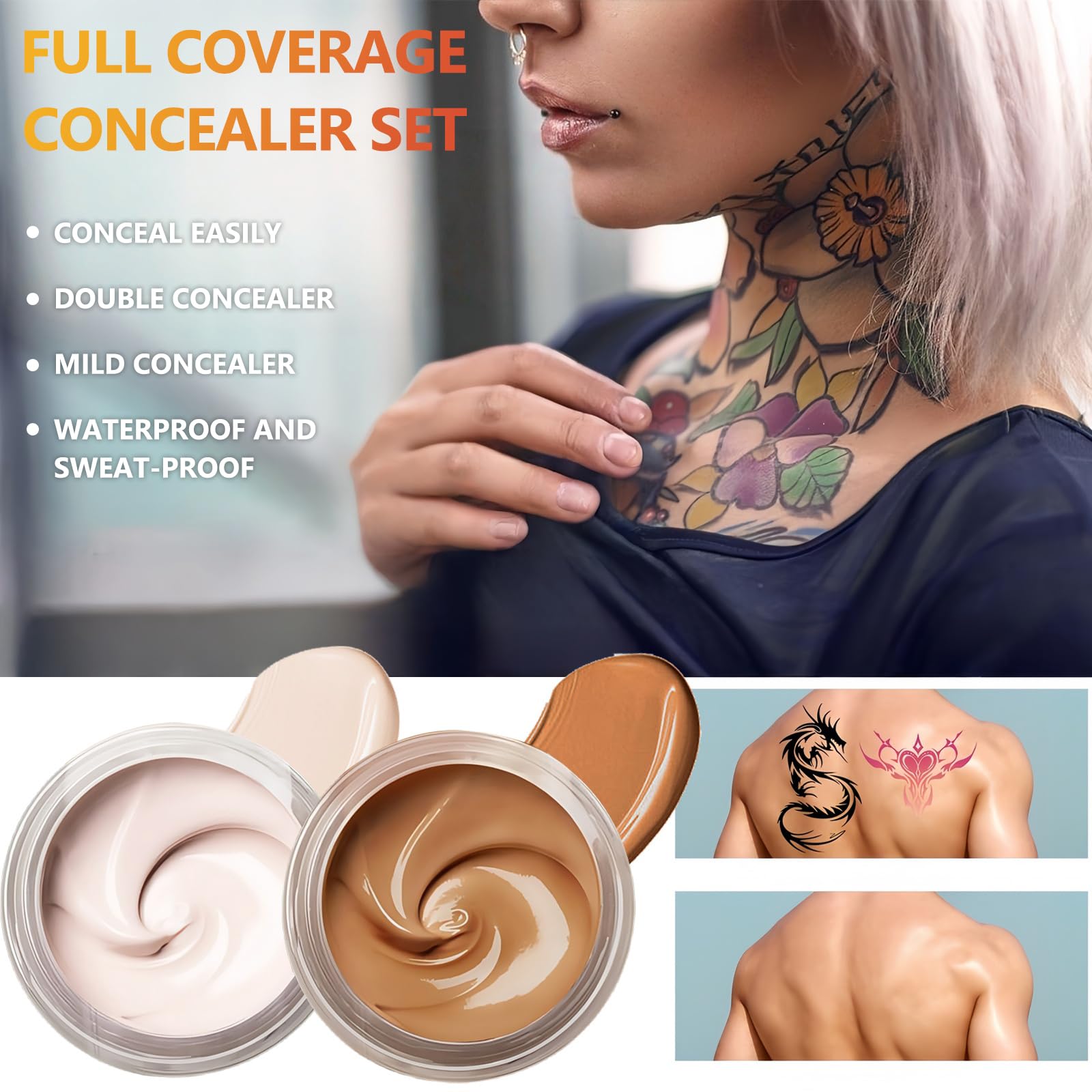 Waterproof Tattoo Cover Up Makeup for Full Coverage - Body Concealer Set for Men and Women - Scar Cover Up and Tattoo Concealer Kit - Image 3
