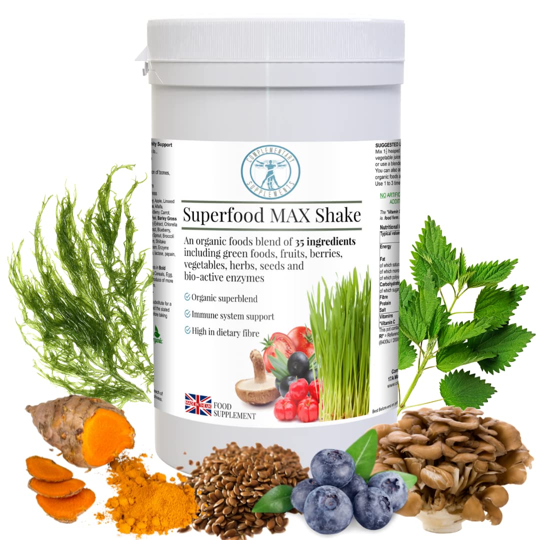 Superfood MAX Shake - 35 Superfoods - Organic Supergreens - 20 Servings - Pure & Vegan - 300g Powder
