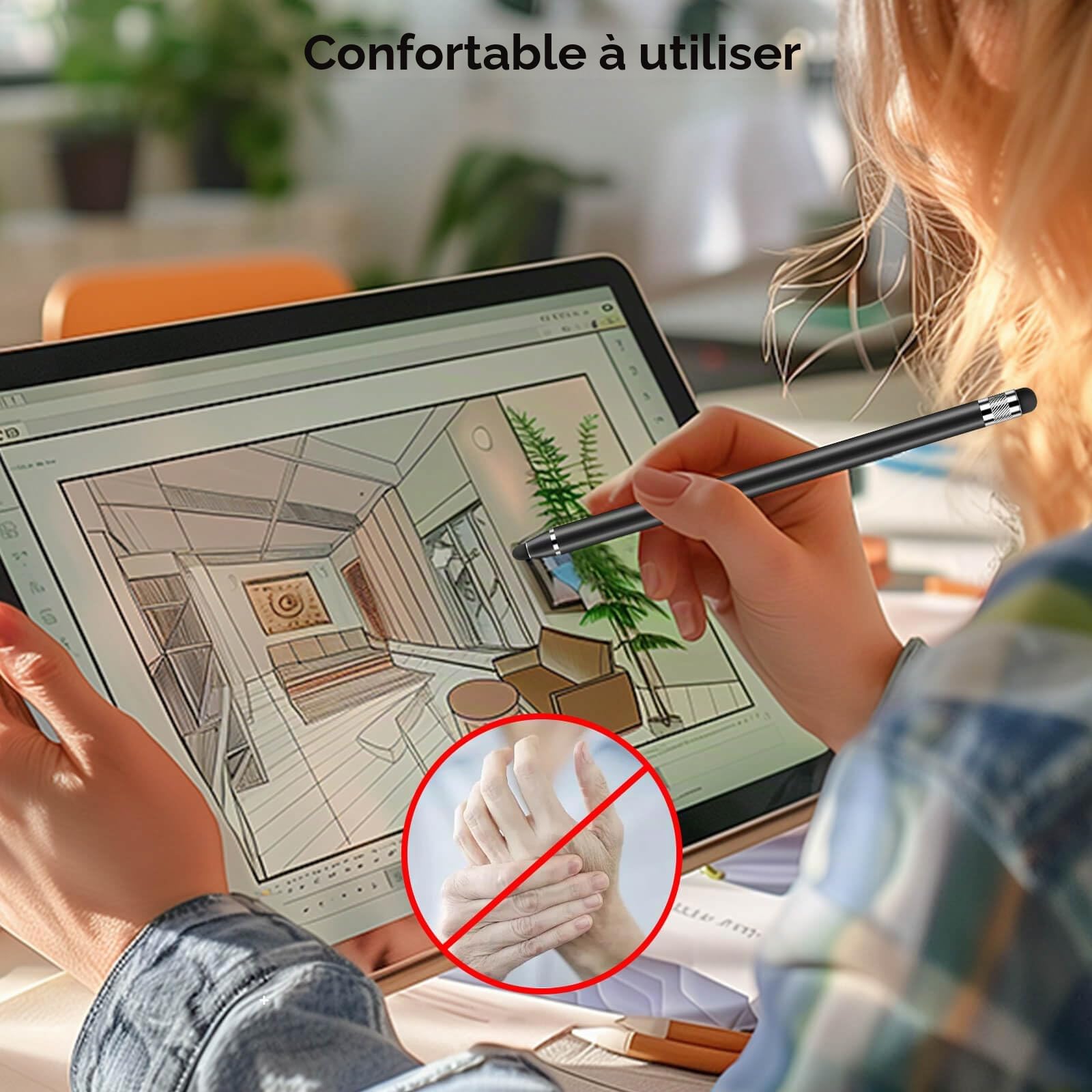 Stylet Tablette Universel 2 en 1 pour Écran Tactile, 4 Pièces avec 8 Embouts de Rechange pour Smartphones, Tablettes, Samsung Galaxy, iPad (Argent+Noir+Rose+Bleu)