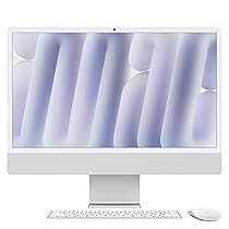 Apple iMac Computer desktop all-in-one: Chip M4, CPU 10-core e GPU 10-core: display Retina 24”, 16GB di memoria unificata, 256GB di archiviazione SSD, con accessori. Per iPhonePad; Argento